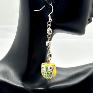 Silver & Yellow Owl Earrings